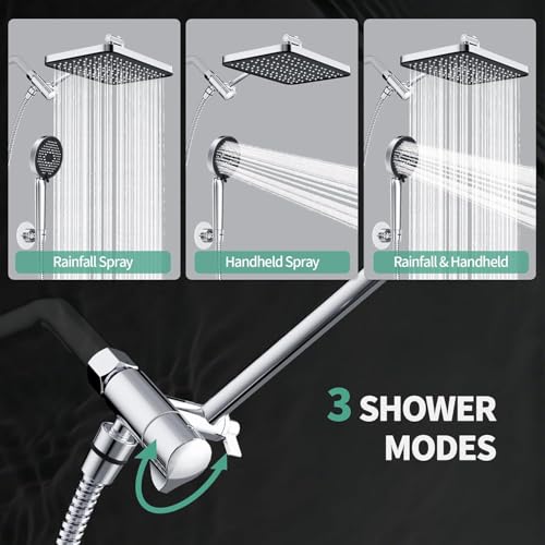 12 Inch Wide Rain Shower Head with Filtered Handheld Combo, High Pressure Rainfall Shower Head, 9 Spray Modes Handheld with 9-Inch Extension Arm, Comes with Filter Removes Chlorine (Chrome) — view 4
