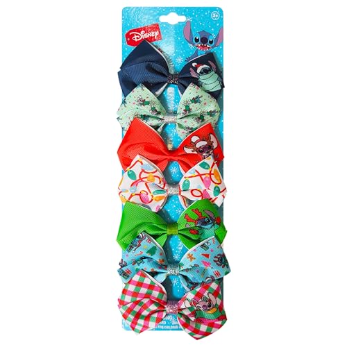 Luv Her Lilo & Stitch Licensed Girls Hair Bows - Hair Accessories Gift Set - 7 Pcs 4 Inch Bundle - Stitch Christmas Hair Clips for Girls - Alligator Clip - Ages 3+