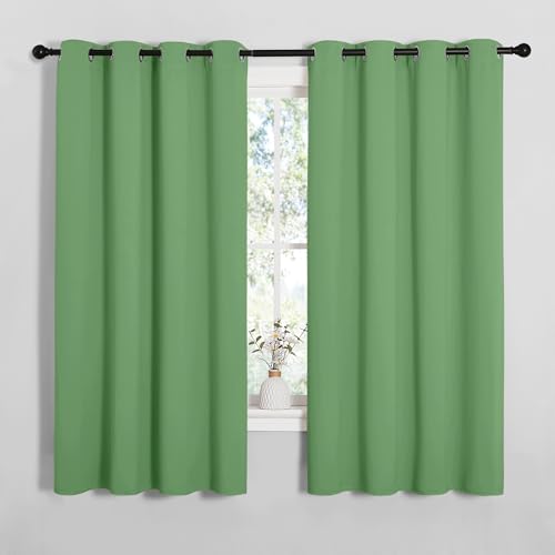 Image of NICETOWN Froest Green Blackout Curtains 68 inches Length for Living Room, 2 Panels, 55 inch Wide, Thermal Insulated Decoration Drapes for Bedroom Window