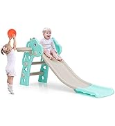 3-in-1 Toddler Slide Climber Playset – Indoor/Outdoor, Extra Long Slide, Basketball Hoop, Anti-Slip