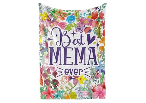 InnoBeta Mema Gifts from Grandkids Grandma Gifts for Mema Mema Flannel Throw Blankets on Christmas Mothers Day Birthday 50 x 65 Best Mema Ever with Flowers