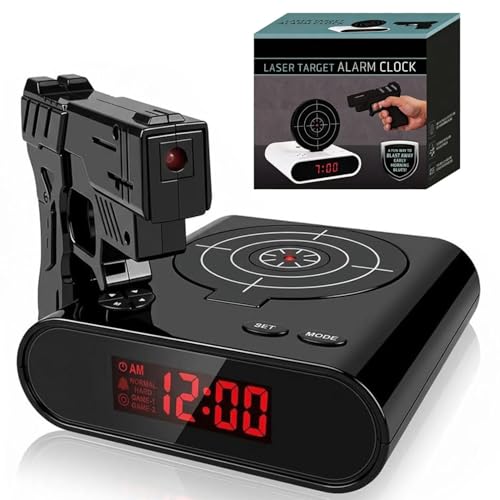 Gun Alarm Clock with Target Shooting Game Target Alarm Clock with Gun for Heavy Sleepers Personalized Voice Recording LED Interactive Alarm Clocks for Bedroom Home Office Adults