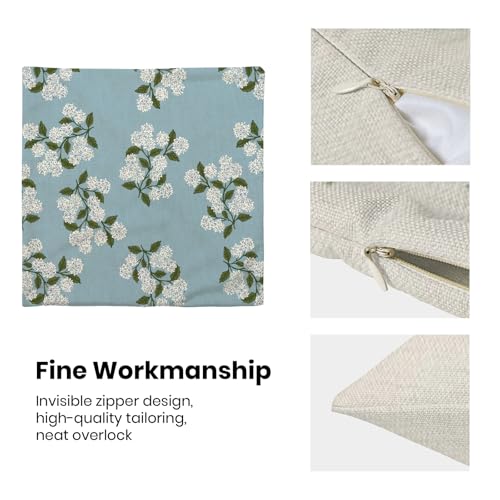 Image of AEIOAE Spring Pillow Covers 18x18 Inch Set of 2, Baby Blue Green Hydrangea Flower Throw Pillows Case,Floral Summer Outdoor Seasonal Decorative Farmhouse Decor Cushion Covers for Home Sofa Bed Couch