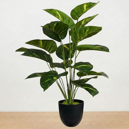 Image of Dekorly Artificial Palm Tree - Large Fake Tropical Floor Plant, Realistic Plastic Greenery for Indoor Home, Office, Living Room & Corner Decor (Dieffenbachia with Green&Yellow Leaves)