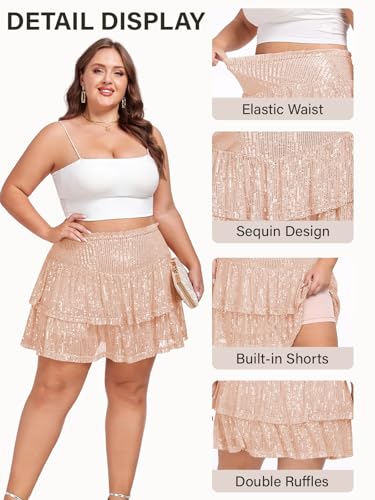 Women's Sequin Short Skirt High Waist Sparkly Ruffle Mini Skater Skirt Glitter Tiered Skirt Night Out Party2