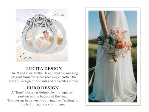 Central Diamond Center Wedding Set Anniversary Set 3 Stone Past Present Future Ring & Band Silver & Zirconia 3.25ctw Size 7 Euro3