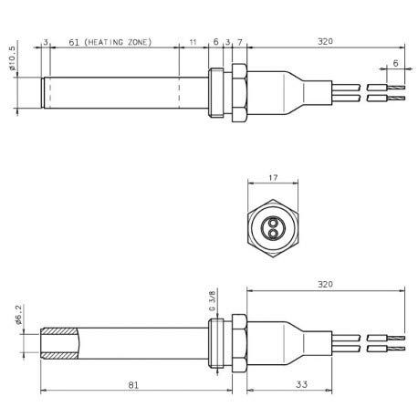 Bujía, resistencia de encendido L. 81 – 88 mm, diámetro 10,5 mm, 250 W para estufas de pellet, calderas, quemadores