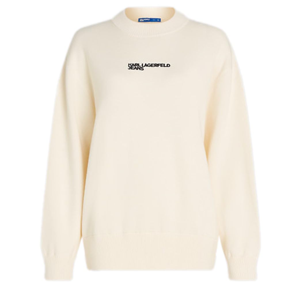Karl Lagerfeld Jeans, Damski, Sweter Z Dzianiny Z Logo, Luźny Krój, Biały, XS