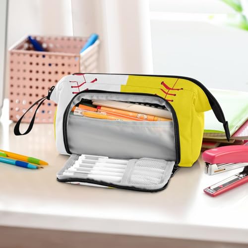 Image of Baseball Softball Big Capacity Pencil Pen Case Large Pencil Pouch | Portable Multi Compartment Zipper Pencil Bags Stationery Storage for Men Women College Office