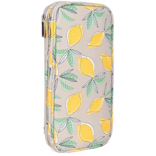 Aeelike Estuche de almacenamiento de agujas de ganchillo de limón amarillo, doble bolsa organizadora con cremallera para almacenamiento de agujas de ganchillo tunecinas, juego de agujas de tejer y