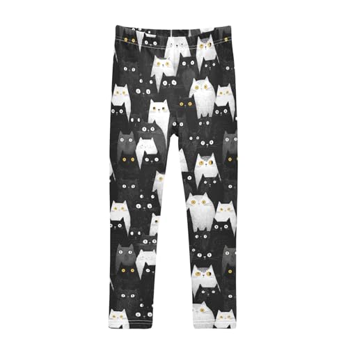 Girls Leggings Black and White Cat Soft Toddler Leggings for Girls Kids Pants Size 4T-10T