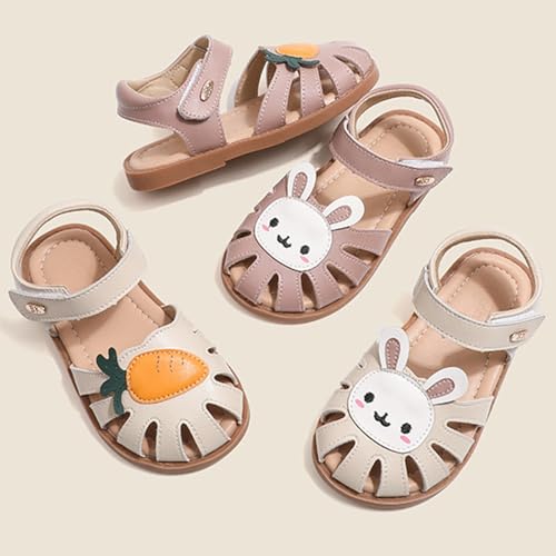 Image of WUIWUIYU Toddlers Little Girls T-Strap Hook&Loop Dress Strawberry Summer Shoes Closed Toe Carrot Sandals