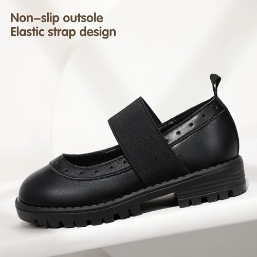 PANDANINJIA Toddler Girls Mary Jane School Shoes Kids Elastic Strap Platform Flats Dress Shoes4