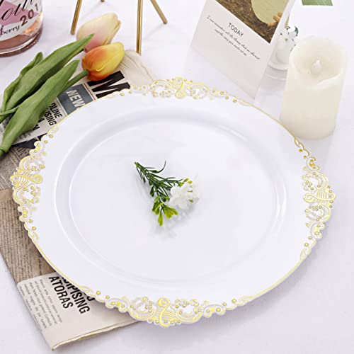 Liacere 60 Pack Gold Plastic Plates - White And Gold Disposable Plates Include 30Pcs 10.25Inch Gold Dinner Plates, 30Pcs 7.5Inch Gold Dessert Plates For Party & Wedding #TOP4