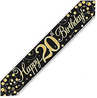 OAKTREE UK 625532 9ft Banner Sparkling Fizz 20th Birthday Black & Gold Holographic