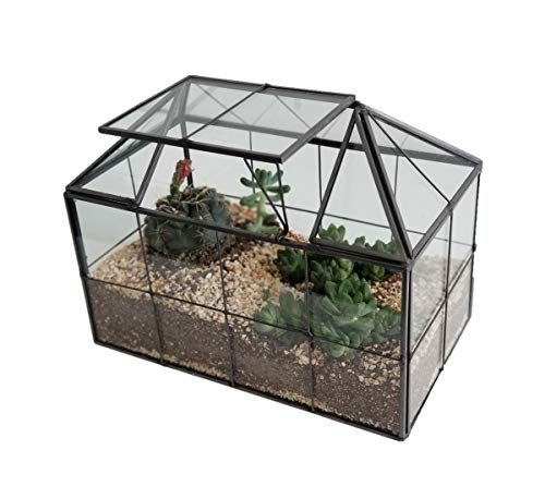 Geometric Glass Terrarium, Closed Handmade House Shape Decoration Artistic Vase for Catus, Moss, Succulents Plants, 2.2 pounds
