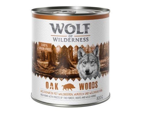 Wolf of Wilderness Adult Classic 6 x 800g Oak Woods Wild Boar Complete Grain-free Premium Wet Dog Food Wolf Natural Eating Habit Only One Source Animal Protein with Fruits of Forest & Wild Herbs
