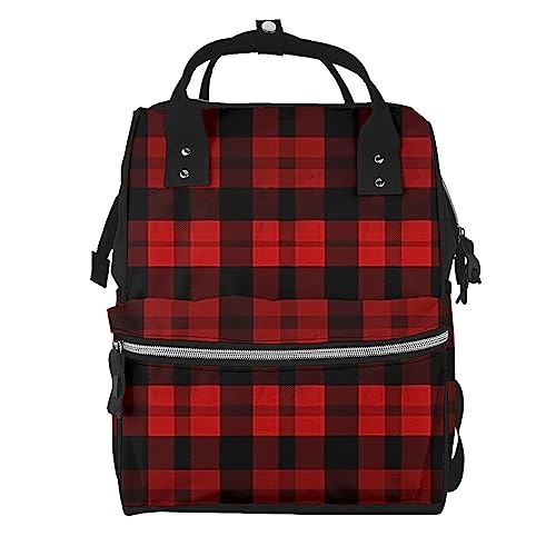 Sac à langer grand sac ordinateur OUSIKA écossais rouge noir multifonction