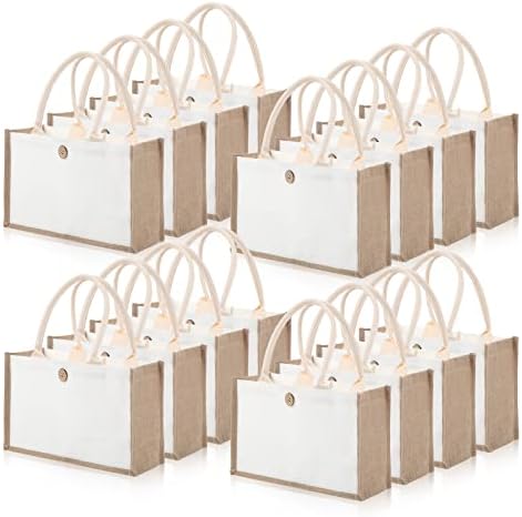 Amazon.com - 16 Pieces Jute Burlap Totes Bulk Jute Tote Bags Reusable ...
