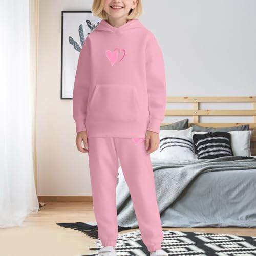 Toddler Kids Sweatsuit Boys 2 Piece Tracksuit Heart Print Sweatshirt Hoodie Sports Pants 2PC Girl Fall Winter Clothing Set4