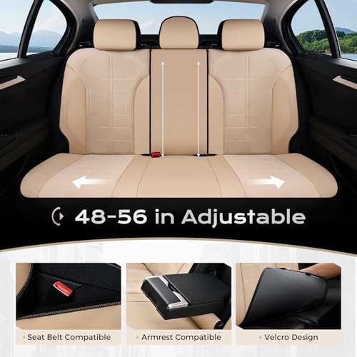 Image of Coverado Seat Cover, Car Seat Cover Rear Seats, 3D Air Mesh Breathable Seat Protectors Sports Carbon Fiber Design Airbag Compatible Comfort Universal for Most Cars, Van,Trucks, SUV, Beige