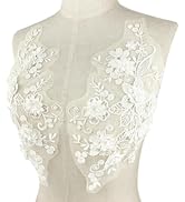 BETITETO Bridal Flower Lace Appliques 1 Pair 3D White Floral Embroidered Sew on Patches for Weddi...