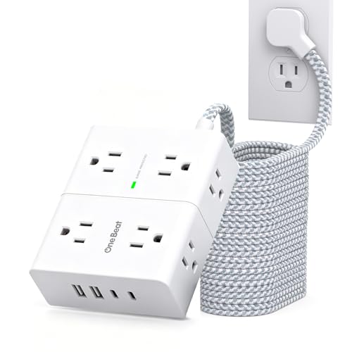 Image of Extension Cord 25 Ft, One Beat Surge Protector Power Strip 25 Ft Long Cord, 8 AC Outlets with 4 USB Ports(2 USB C), White Power Strip for Home Office College Dorm Room, Desk Essentials