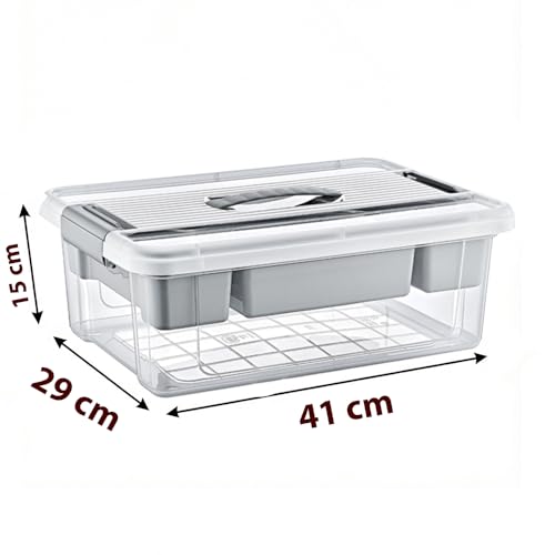 Büyük Boy Bölmeli Organizer Kutu 12 Litre - Şeffaf Tasarım Saklama Kabı - Ev Araba Saklama Kutusu - Ev Banyo Düzenleyici, Dolap Düzenleyici, Saklama, Kutu, Organizer (12 Litre)