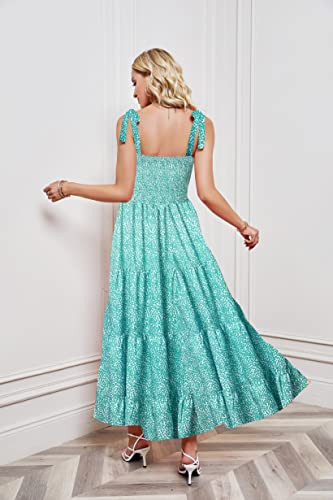 Image of kinstell Women's Summer Boho Spaghetti Strap Square Neck Ruffle Casual Flowy Long Dress Beach Swing Party Maxi Dress