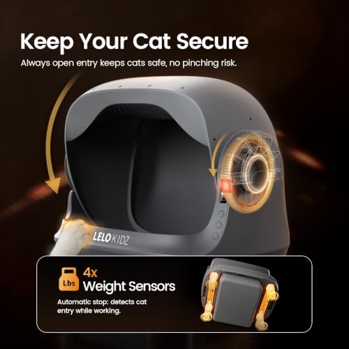 Image of Self Cleaning Litter Box, Open Top 105L Automatic Litter Box for Multiple Cats, App Control, Safety Sensor, Anti-Pinch, Includes Mat & Liner - Gray