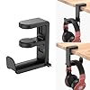 Rotating Headphone Stand – EURPMASK PC Gaming Headset Stand, Adjustable Clamp-on Headphone Holder, Headphone Hanger Hook Under Desk with 360 Degree Swivel&Cable Clip Organizer – Black