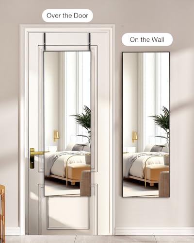 ITSRG Full Length Mirror Door Hanging, Door Mirror, Over The Door Mirror Full Length, 48\"x14\" Bathroom Door Mirror, Long Mirror for Bedroom Living Room Locker Room (Rectangle Black)