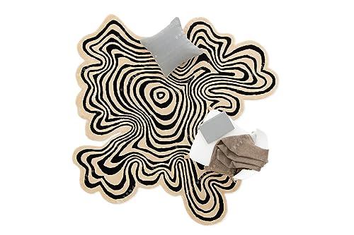 SHABARA CARPETS Irregular Shaped Illusion Pattern Hand-Tufted 100% Wool Handmade Area Rug (Color Multi, 4x4 Feet)