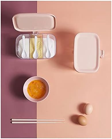 Spice boxs Transparent Kitchen Spice Jars,with Spoons,Color: Pink, Blue Size: 13.4cm*17.7cm*10cm,1 Pcs(Blue)