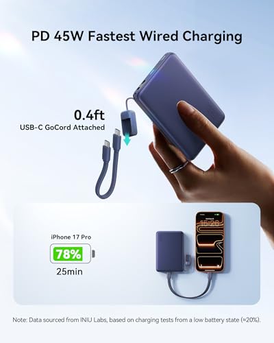 Image of INIU Slimmest Power Bank for MagSafe, 10000mAh Qi2.2 Certified 25W Wireless & 45W Wired USB C Fast Charging Portable Charger, Flight-Safe Travel Phone Magnetic Battery Pack for iPhone etc, Blue