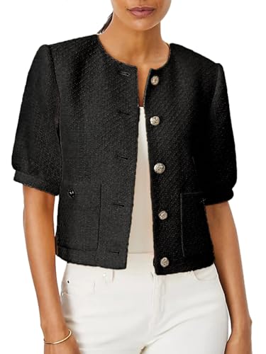 Amazon.com: LifeShe Puff Short Sleeve Tweed Jacket Women