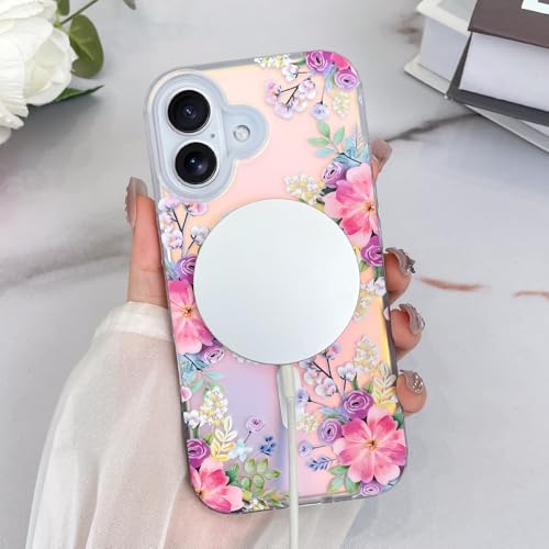 Coque antichoc iPhone 17 Magsafe rose évite les bris d'écran motif fleurs - 5