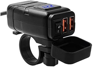 Beedove Motorcycle USB Charger, QC3.0 Quick Charge 12v USB socket, with Voltmeter Display and Switch Waterproof Motorbike Phone Charger for Motorbike/Car/Boat/Campervan/Caravan (Blue)