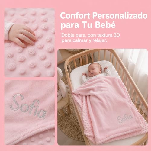 Miniatura 8 de Various Manta Para Recién Nacidos Personalizado Con Su Nombre Bordado, Mantitas Para Bebes Suave Y Confortable Cálida Niños Regalos Padres Primerizos Rosa