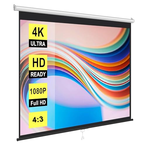 Manuale Telo Proiettore Avvolgibile - 60 72 Pollici Schermo Per Proiettore Universale 4:3 16:9 HD - Projector Screen W/Auto-Locking, Altezza Regolabile, Montato A Parete/soffitto(60inch 4:3)