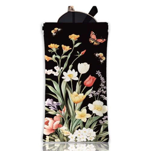 GLOBLELAND - GLOBLELAND Étui à Lunettes Vintage à Fleurs Sauvages Étui à Lunettes à Compression avec Illustration Botanique Vintage Soleil de Voyage en Cuir PU Pochette pour Lunettes de Soleil