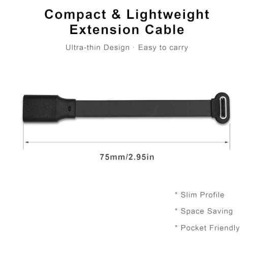 Xilaghy Right Angle USB C 3.1 Male to Female FPC Flat Cable,Black (75mm)