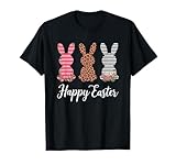 happy easter bunny cute pink leopard plaid flower bunny maglietta
