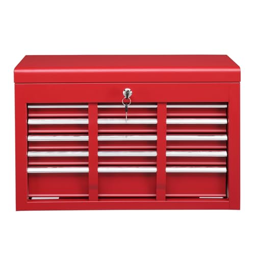 Winado 24" Portable Tool Box, 5 Drawers & Top Storage Tray Tool Box with Drawers, Lockable Metal Tool Chest Cabinet for Garage, Warehouse, Repair Shop & Home, Red