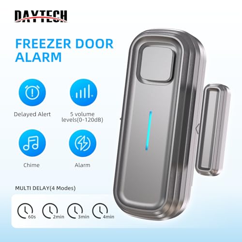 Daytech Refrigerator & Freezer Door Alarm - Adjustable 1-4 Minute Delay, 0-120dB Adjustable Siren, Door/Window Sensor for Home or Business (2 Pack, Grey) by Daytech - Image 2