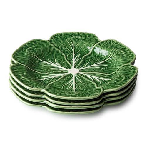 Le Jardin Green Cabbage Plates - Dinner SET OF FOUR -11 Sculpted Green Stoneware Leaf Plates Seasonal Garden-Inspired Tableware for Spring & Summer Dining and Entertaining