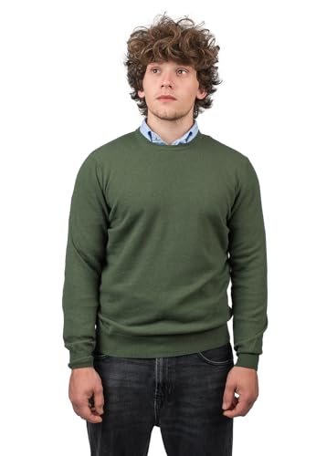 DALLE PIANE CASHMERE Pull Ras du Cou Cachemire, Homme, Kaki, Taille L
