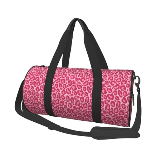 Gbuzozie Leopard Animal Pink Gym Duffle Bag Foldable Lightweight Carry On Weekender Travel Duffel Bags Sport Bags For Fitness Yoga Beach Swim Men Women