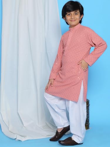 Image of AJ DEZINES Kids Kurta Pajama Set For Boys | Embroidery Chikankari Kurta Set | Traditional & Festive Outfit | Cotton Stylish Boys Kurta Pyjama | Perfect For Festivals Wedding & Family Function