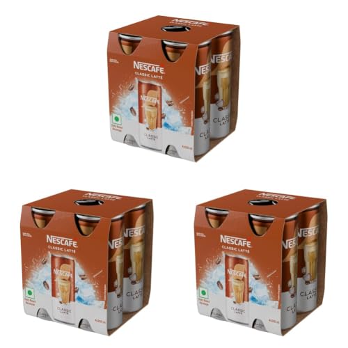 Image of Nescafe Cafe-Style Cold Coffee Liquid Can, Classic Latte, (4Units x 200 Ml), 800 Ml (Pack of 3)
